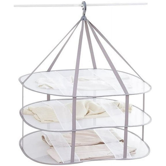 3-Tier Folded Mesh Clothes Hanging Dryer Sweater Drying Rack 30.3" L * 24.5" W*30.7" H