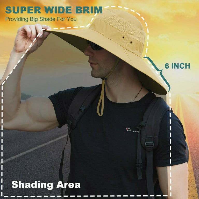 Ilfioreemio Super Wide Brim Sun Hat for Men UPF50+ UV Protection Waterproof Boonie Bucket Hat for Fishing, Hiking, Camping, Gardening, Adult Unisex