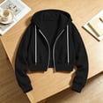 thumbnail image 6 of ZOYOEN Girls Cropped Zip Up Hoodie- Casual Fashion Long Sleeve Fall Kids Track Jacket Black Size 8 Years, 6 of 6