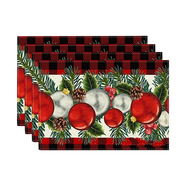 Binwennn 4PCS Christmas Placemat Flax Tablecloth Thermal Mat Kitchen Table Mat round Small Kitchen Table Set for 4 4 Home Plate Mat Set 4 round Table Coffee Table Mats Set Table Place Mats Indoor
