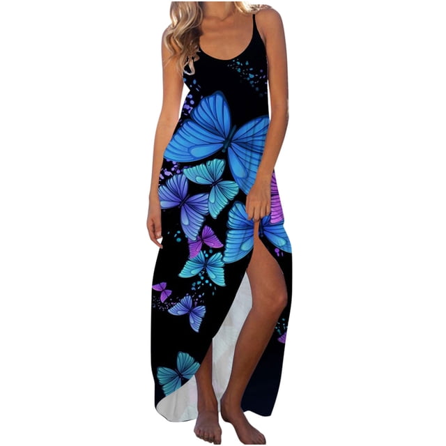 Vestido de playa delgado con estampado sin mangas de cintura media con tirantes a la moda de verano para mujer Fridja hjkh3216