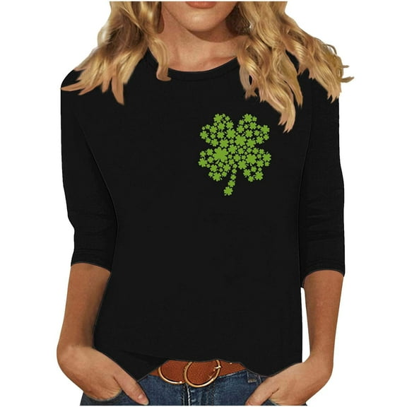 hotojiny Womens 3/4 Length Sleeve Tops St. Patrick's Day Fashion Crewneck Tops Casual Spring Summer Outfits