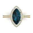 thumbnail image 2 of 2.38ct marquise cut natural london blue topaz 18k yellow gold halo Bridal Wedding Engagement Promise Anniversary Ring for Women size 8.25, 2 of 7