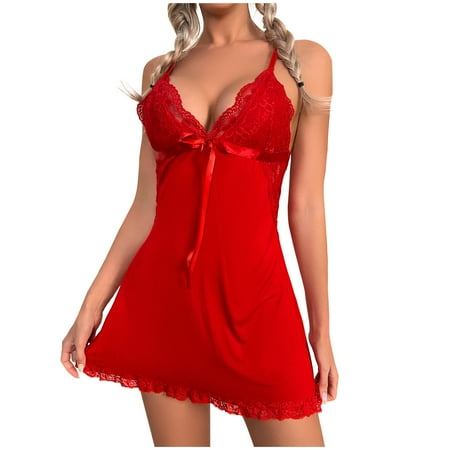 

Fesfesfes Lingerie for Women 2022 New Sexy Backless Underwear Deep V Sleepwear Sling Sleepdress Hollow Back Solid Color Pjs Lace Ribbon Nightdress Pajamas Nightgown