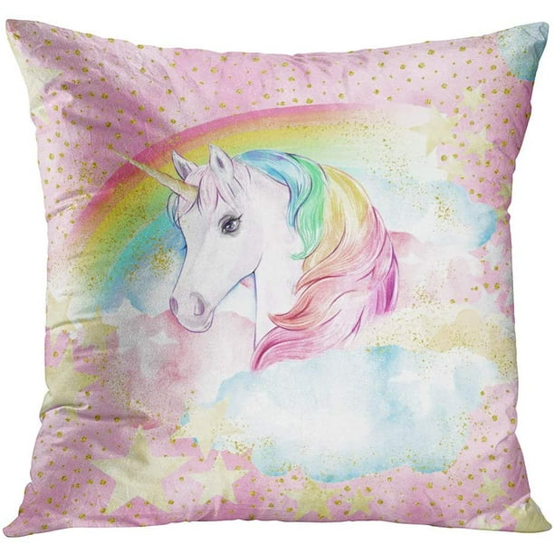 EREHome Set of 4 Pillow Cases Pink Cute Pastel Rainbow Unicorn and