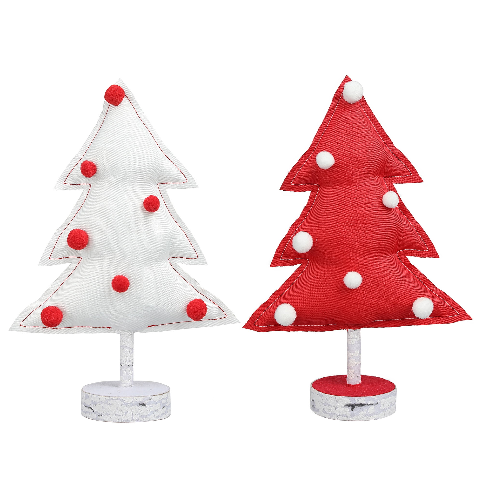 Holiday Time Medium Red and White Fabric Christmas Tabletop Trees, Set