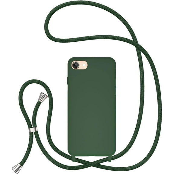 Crossbody Lanyard Phone case for iPhone SE 2022 5G/iPhone 7/iPhone 8/iPhone SE 2020, Silicone Phone Cover with Adjustable Necklace Strap Shockproof Cover Case for iPhone SE3/SE2 - Deep Green