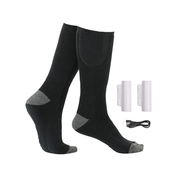 Calcetines largos de ciclismo con calefacción para mujer y hombre, calcetines térmicos gruesos con 3 modos de calefacción. Negro