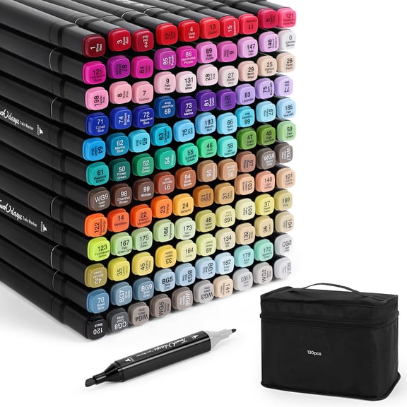 Sunfenle 120 color Alcohol Markers Double Tipped Art Marker Set for Kids Artist Adults Coloring Illustrations