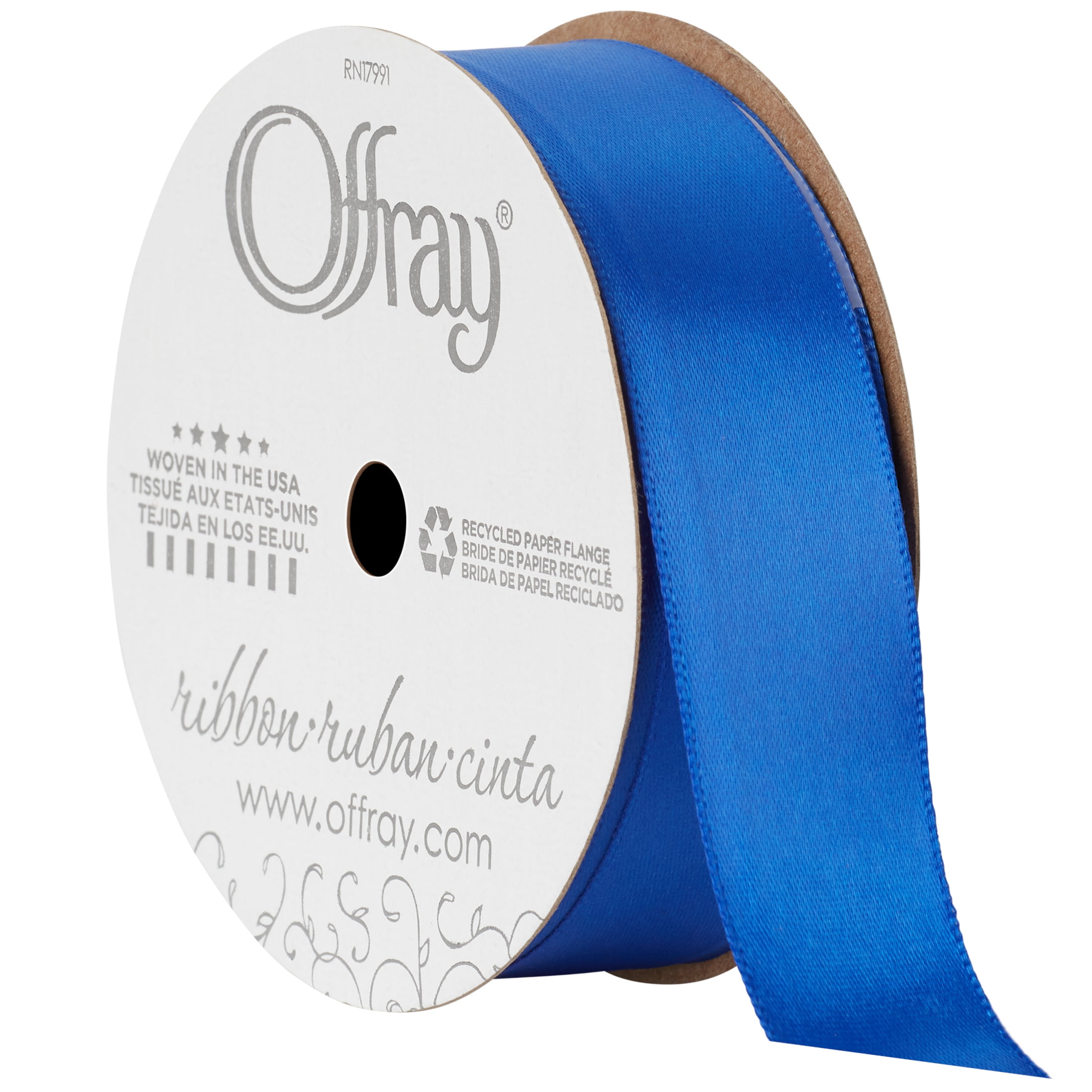 Offray Ribbon, Royal Blue 7/8 inch Single Face Satin Polyester Ribbon, 18 feet