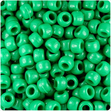 BeadTin Green Opaque 9mm Barrel Pony Beads