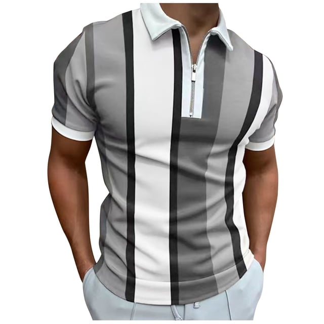BOBOGOJP Polos pour Hommes Décontractés à Manches Courtes Polo T-Shirt Coupe Classique Chemises (Gris,G)