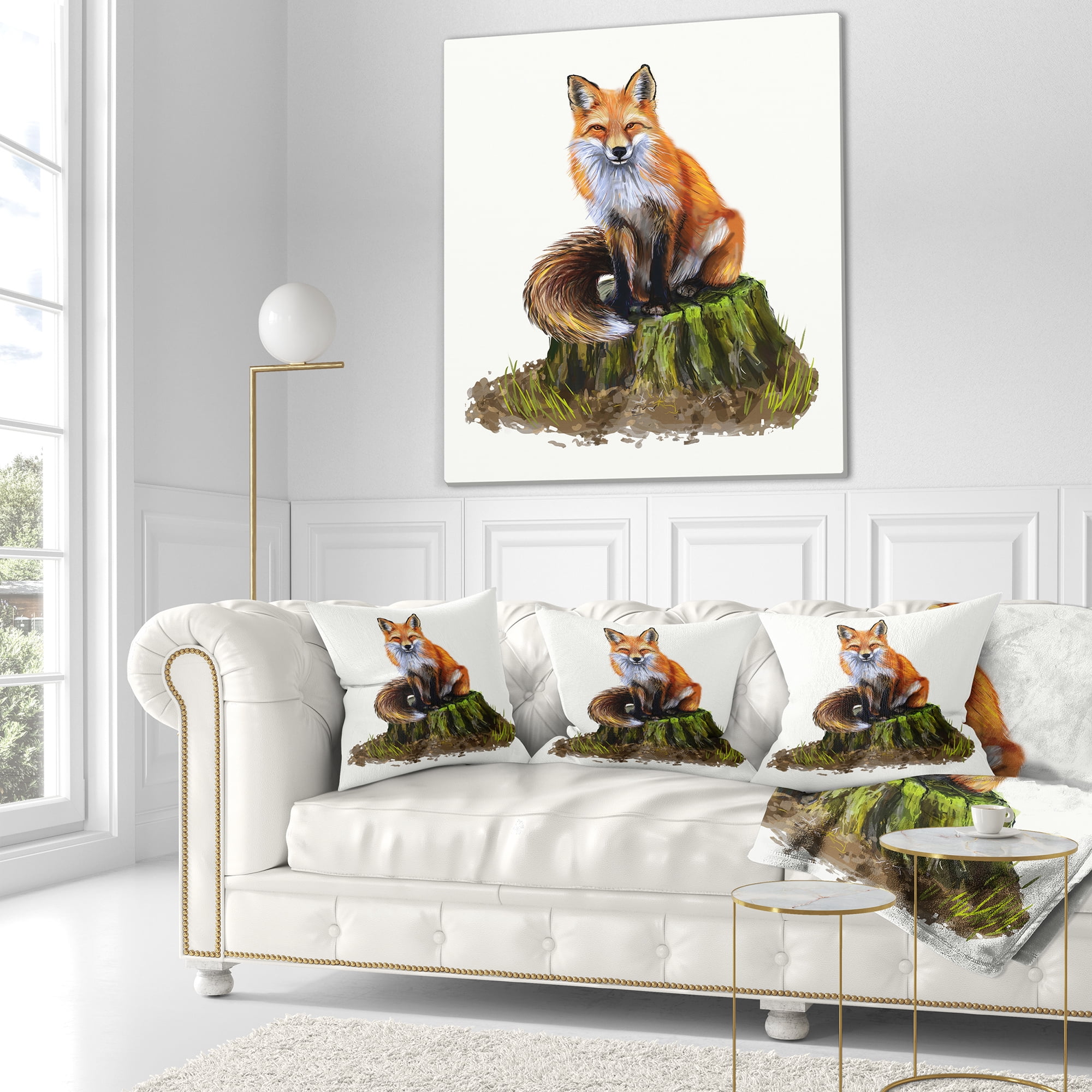 Designart The Clever Fox Illustration - Animal Throw Pillow - 18x18