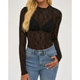 thumbnail image 3 of FreshPretty Lace Tops for Women See Through Mesh Top Crew Neck Long Sleeve Fitted Sheer Party Club Outfits Fall Fashion, 3 of 9