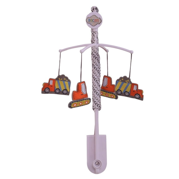 Bacati - Construction Yellow/Orange/Grey/Blue Musical Baby Crib Mobile