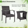 thumbnail image 3 of Costway 3 PCS Patio Conversation Set Wicker Chair Tempered Glass Table Cushioned Seat Quick Dry Foam All Weather, 3 of 11