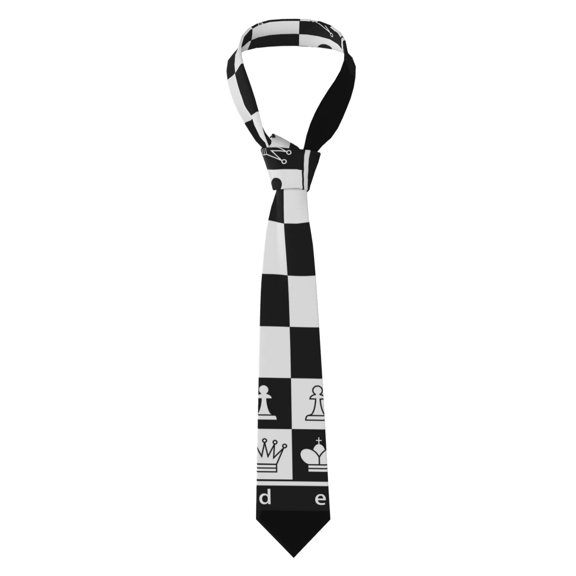 Men Silk Tie Black And White Chess Board Mens Necktie for Business and Wedding