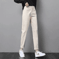 thumbnail image 3 of Pantalones de invierno de talle alto, holgados, adelgazantes, de color blanco cremoso, con forro polar y gruesos, para mujer, talla pequeña, 3 of 4