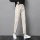 thumbnail image 3 of Pantalones de invierno de talle alto, holgados, adelgazantes, de color blanco cremoso, con forro polar y gruesos, para mujer, talla pequeña, 3 of 4
