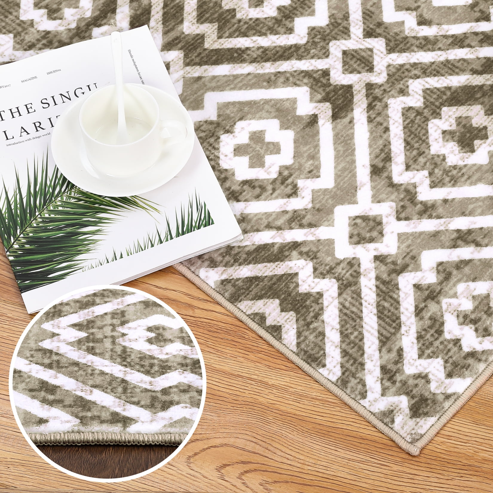 Garvee 5' x 7' Area Rug Modern Geometric Distressed Print Area Rug Washable Throw Rug Soft Thin Non-Slip Indoor Floor Carpet for Dining Room Bedroom, Taupe