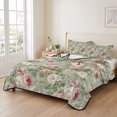 thumbnail image 2 of Queen Quilt Set 90''x96'', White Pink Flower Lightweight Bedspread Coverlet Set with 2 Pillow Shams, Shabby Chic Spring Vintage Leaf Green Breathable All Season Quilt Bedding for Bedroom/Guest Room, 2 of 9