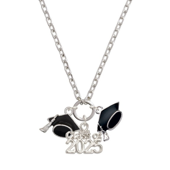 Delight Jewelry Silver-tone 3-D Graduation Hat - Silver-tone Class of 2025 Graduation Zoey Necklace, 28"