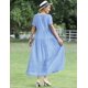 thumbnail image 3 of Vestido floral bohemio holgado de YESNO para mujer con bolsillos, manga corta, maxi vestido largo para verano, playa, playa, swing (2XL EJF Solid C, azul claro), 3 of 5