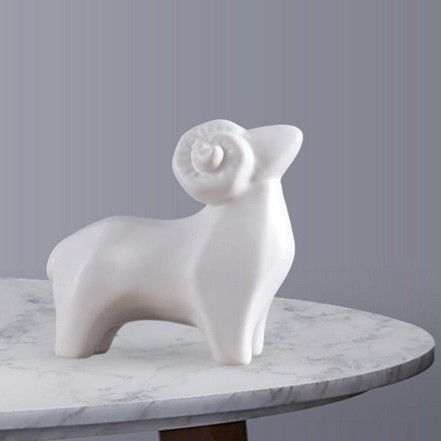 Creative Sheep Statue, Porcelain Nordic Collectable Ornament Animal Figurine for Desktop Bedroom Shop Bookshelf Decoration White Small