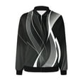 thumbnail image 4 of Olyvenn Women's Bomber Jacket Abstract Stripe Printed Zipper Long Sleeve Lightweight Outwear Fall Winter Coat Black Gray Khaki 8, 4 of 5