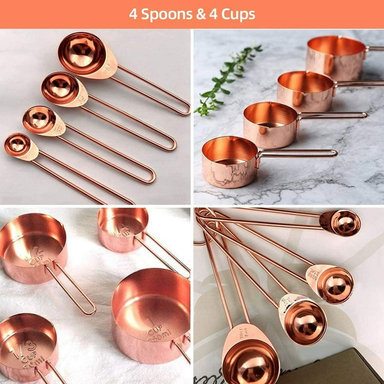 Rose Gold Stainless Steel Measuring Cups and Spoons 8 Pc Engraved  Measurements