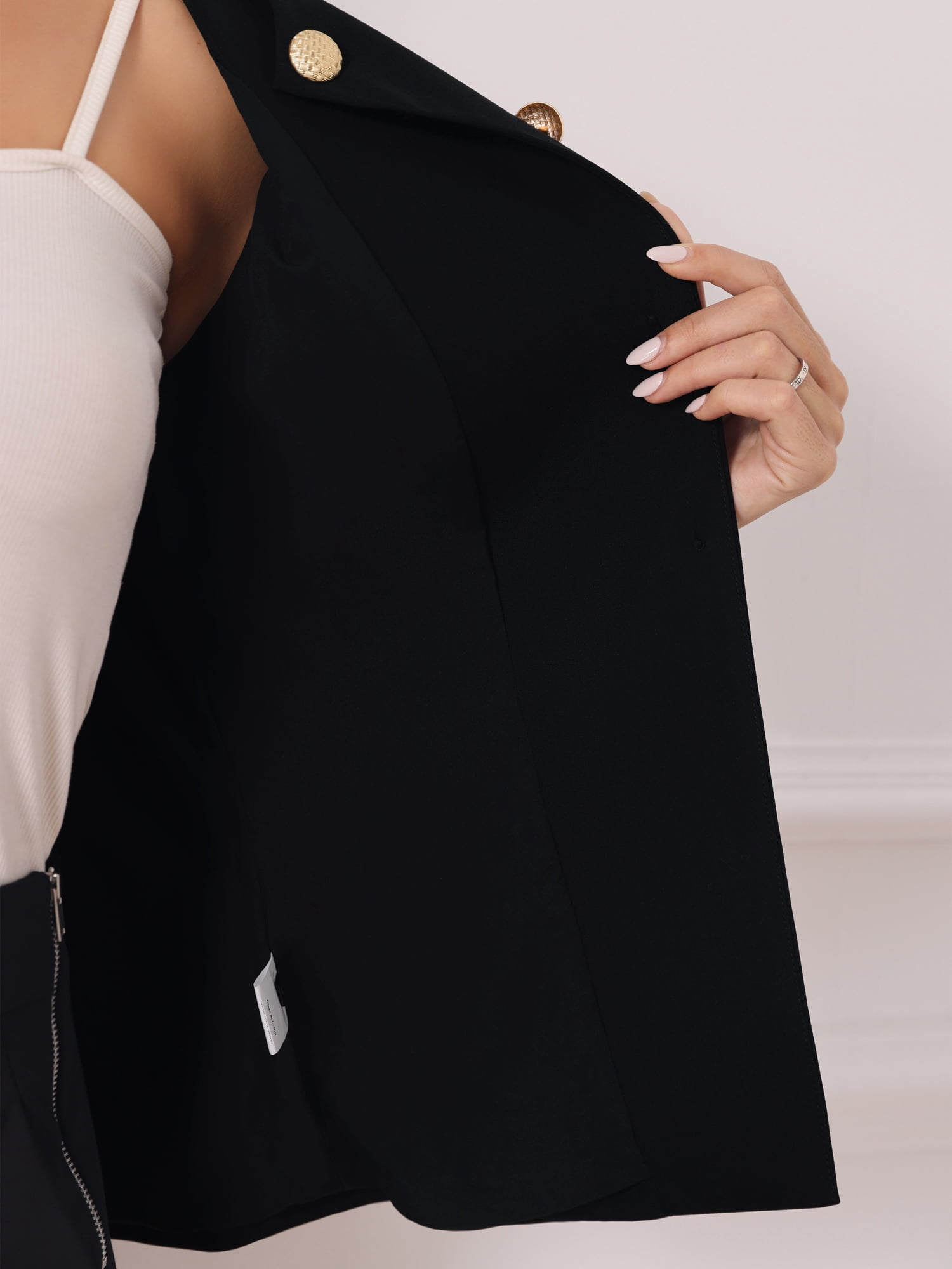 DARING DIVA Women's Work Sleeveless Button Down Blazer Waistcoat M Black