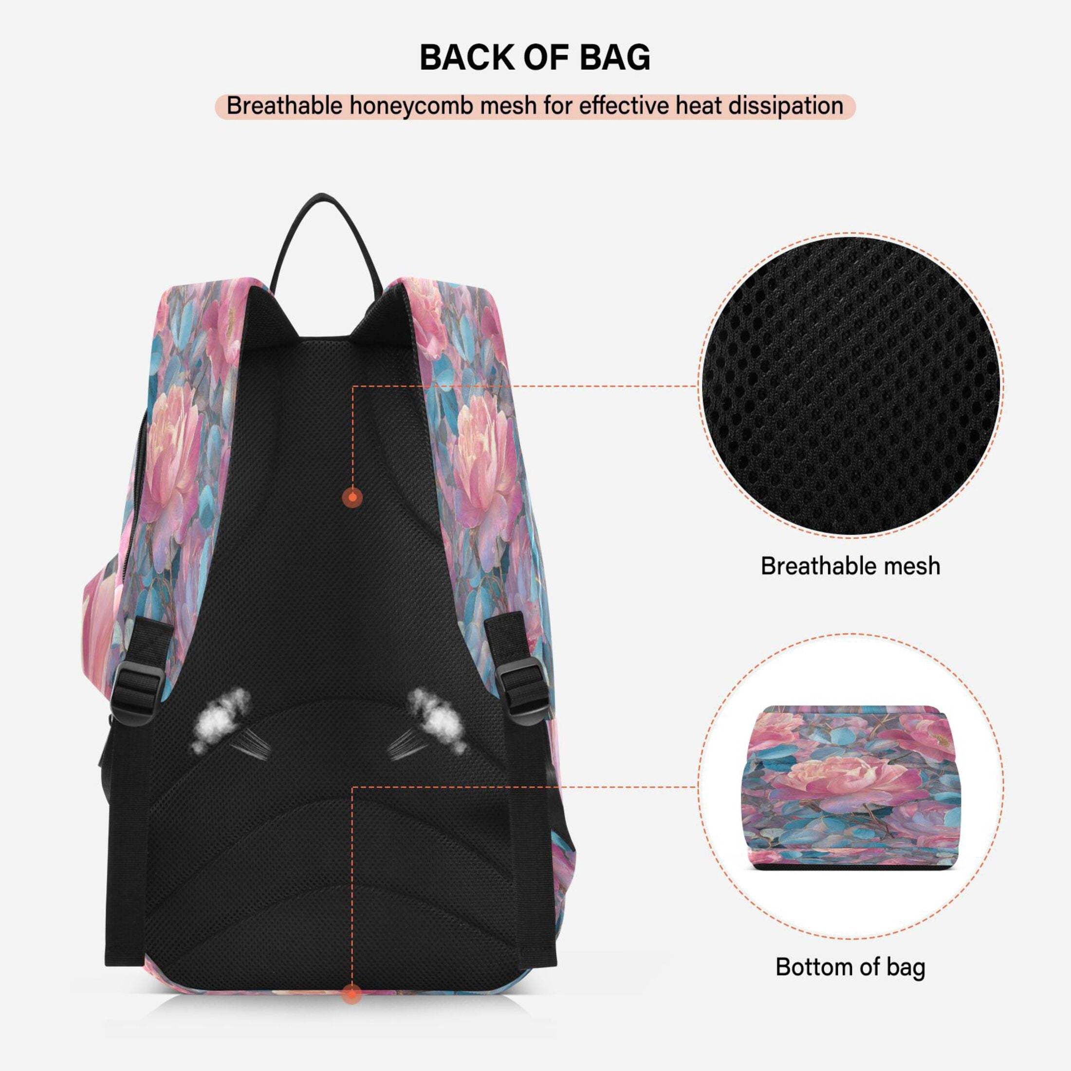 2 Racquet Holder Tennis Backpack Tennis Racket Covers Gym Bags Pink Roses and Blue Leaves