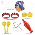 thumbnail image 3 of Mistaha 10-Piece Wooden Percussion Instrument Set with Bells, Drums, Hand Ringing Bells, Sandhammers, Triangular Iron, Wooden Fish, and Transparent Backpack, 3 of 7