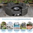 thumbnail image 3 of 9 Pieces Outdoor Patio Furniture Sets, Circular Outdoor Rattan Wicker Sectional Sofa Lounge with Tempered Glass Coffee Table,Storage Box, 6 Pillows for Courtyard Garden, Balcony Poolside, Grey, 3 of 8