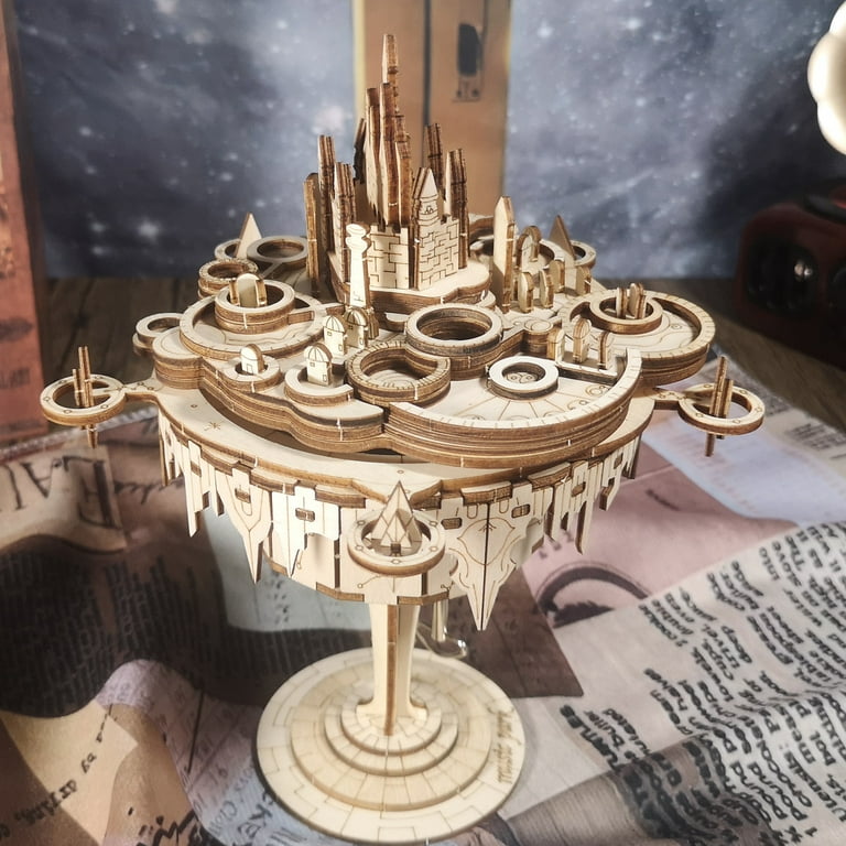 3D Wooden Puzzle Castle in the Sky DIY Music Box Model Kit for