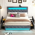 thumbnail image 3 of LED Bed Frame Full Size with 4 Storage Drawers + 2 USB Ports and Outlets, Adjustable Upholstered Headboard, Solid Wooden Slat Support, No Box Spring Needed(Dark Grey-Full), 3 of 7