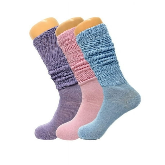 Colorful Slouch Socks 3 Pairs Scrunch Knee Socks Shoe Size 5-10 (Lavender - Pink - Light Blue)