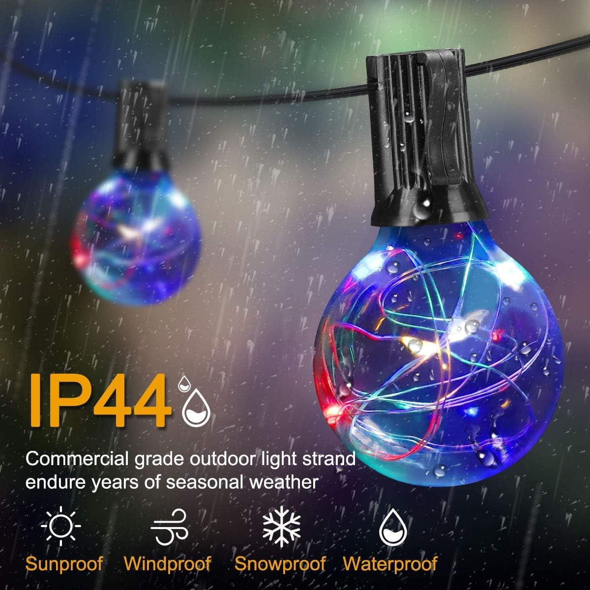 30FT Outdoor String Light with 30 Sockets RGB Color Changing Globe LED Bulbs Shatterproof for Patio Garden Yard