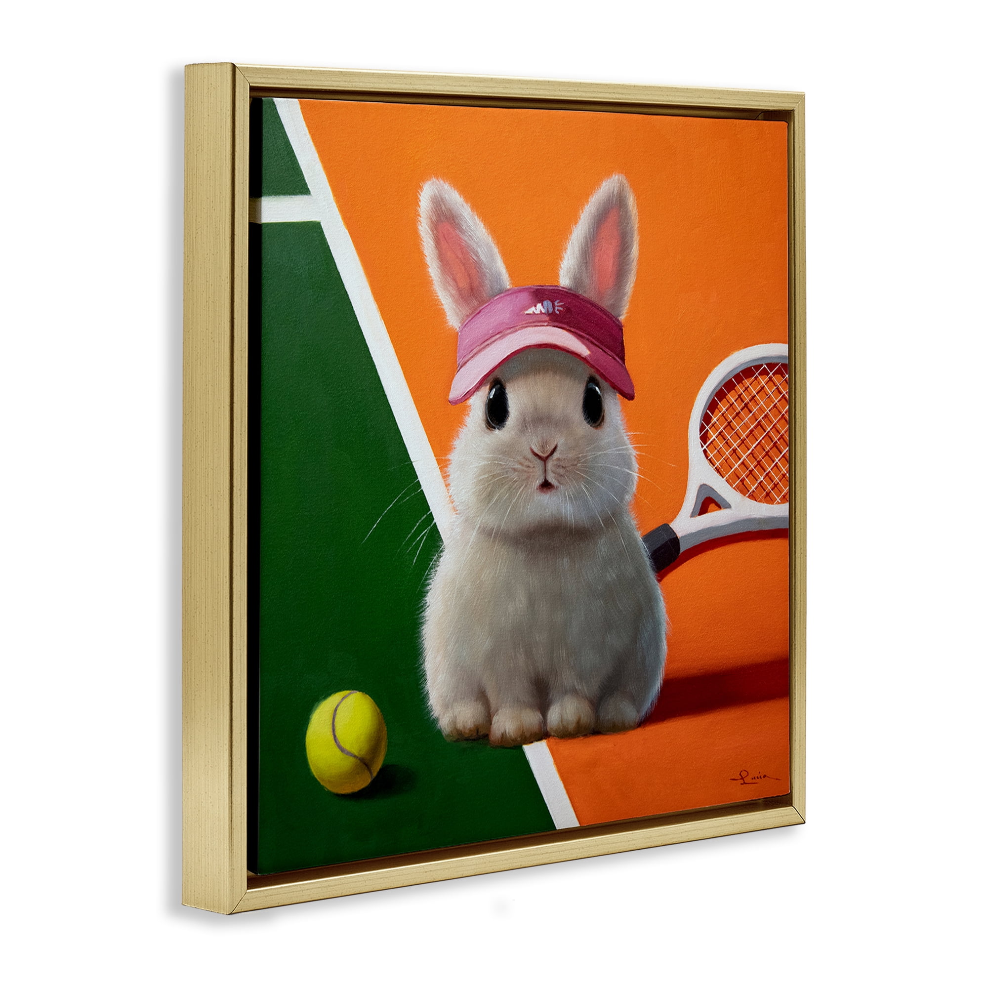 Stupell Industries Match Ready Tennis Bunny Gold Framed Floater Canvas Wall Art, design by Lucia Heffernan