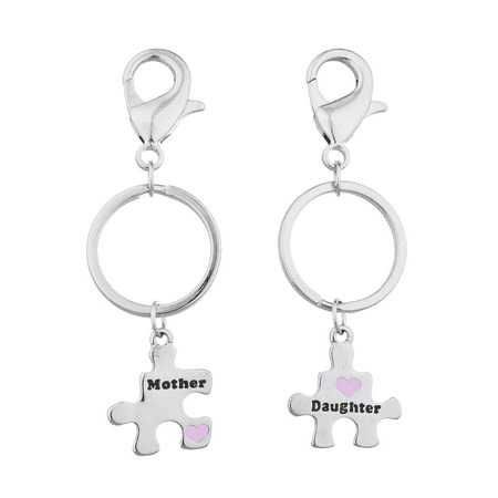 Mom Keychain - Lux Accessories Silver Tone Mother Daughter Puzzle Pieces Charm Keychain Set 2PC