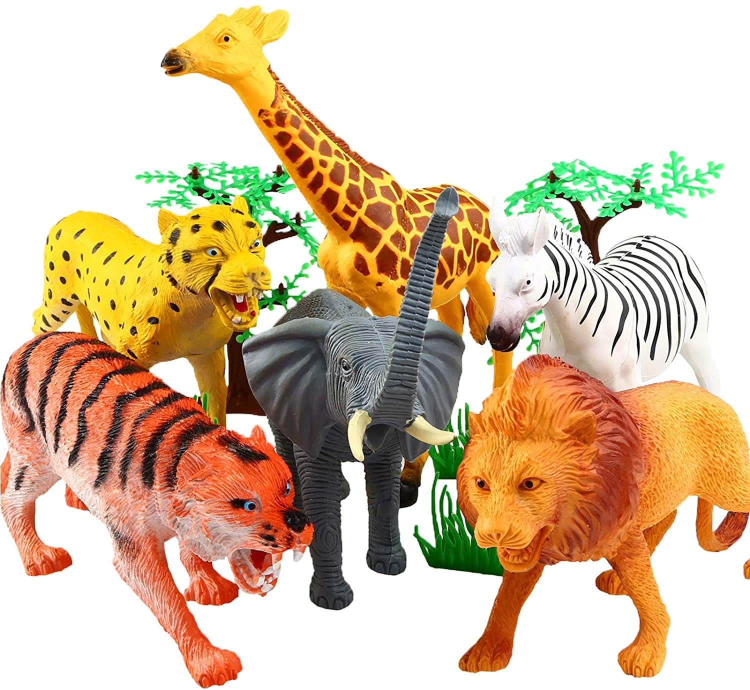 Animal Figure,4 Inch Jungle Animal Toy Set,Plastic Animal Party Favors  Learning Forest Animals Toys(6 Piece) 