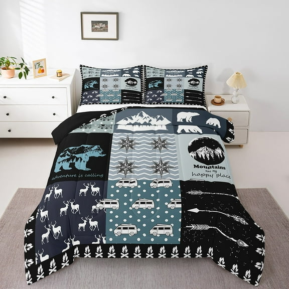 Hunting Comforter Set Twin Size Deer Hunting Bedding Sets Teens Animal Bear Print Bedding Comforter Sets Western Rustic Farmhouse Down Comforter Woodland Wildlife Duvet Set
