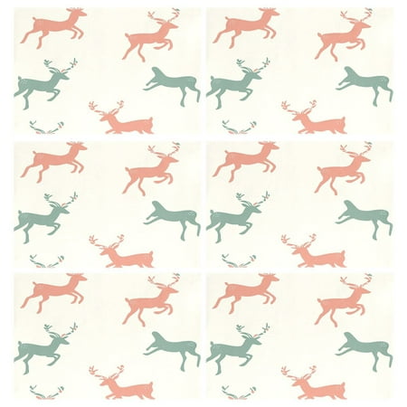 

Pastel Reindeer Pattern 6-Piece 12x18in Durable Place Mats Heat-Proof and Non-Slip