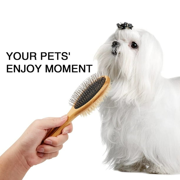 Vokiuler Dog Grooming Brush Double Sided Bristle and Pin Pet Brush for Dog Cat Real Boar Bristle Shedding Brush with Bamboo Handle for Long Short Hair Pets 2 Pack Dog Comb White