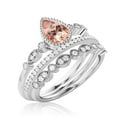 thumbnail image 3 of Dazzling Boho & hippiepie 2.25 Carat Pear Cut Morganite And Diamond Moissanite Engagement Ring, Wedding Ring, Two Matching Band in 925 Sterling Silver With 18k White Gold Plating, Birthday Gift, 3 of 3