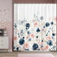 thumbnail image 2 of Navy Blue and Pink Floral Shower Curtain, Waterproof Fabric Watercolor Flowers Bathroom Shower Curtain with 12 Hooks, 72 x 72 Inch, 2 of 6