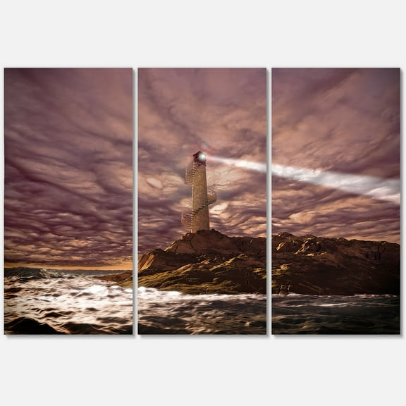 Lighthouse Shining Light During Stormy Clouds Night I 28 in x 36 in Painting Canvas Art Print, by Designart