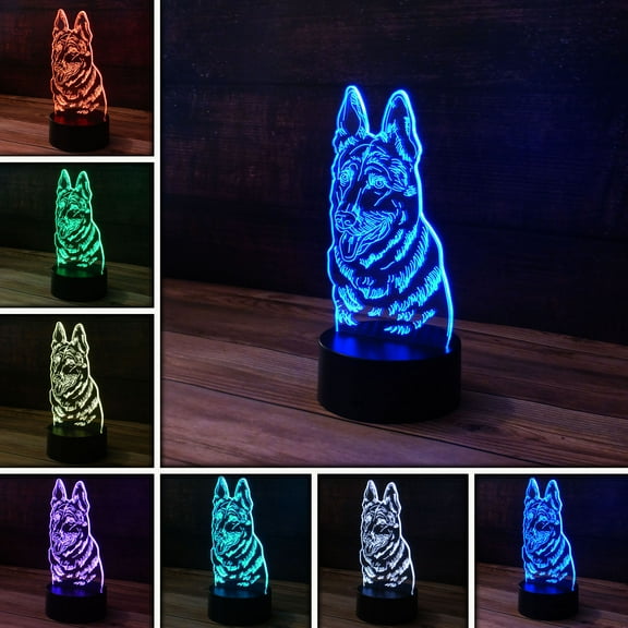 3D German Shepard Dog Desk Light - 7 Color LED Lamp Base with USB or Battery and Touch control Rotating Fade or Solid Color mode. Makes a perfect Nightlight for Kids or Unique Gift for any age.