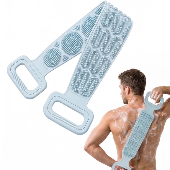 Silicone Body Scrubber for Shower, 34in Double-Sided Back Scrubber, Extra Long Exfoliating Back Scrubber Belt with Long Strap Handle, Silicone Body Brush for Men and Women