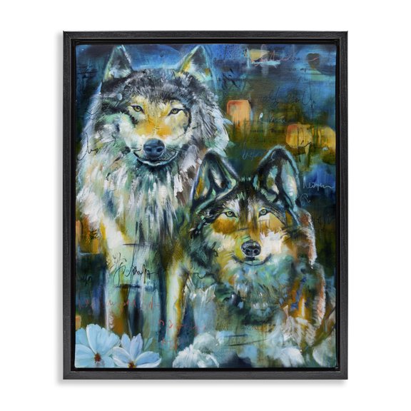 Stupell Industries Eclectic Abstract Wolf Pair Black Floating Frame Canvas Art, 25 x 31, by Linda McClure